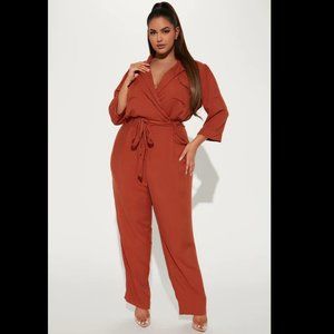 NWT Fashion Nova Start to Finish Cargo Jumpsuit Rayon Rust 2X